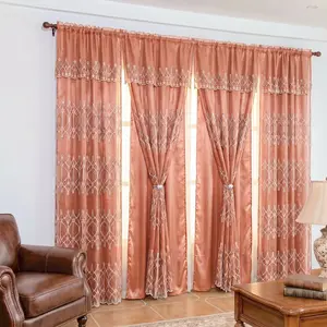 Geometric Diamond Embroidery Curtains - 4-Panel Double Layer 52"x84" Drapes with Waterfall Valance, Rod Pocket, QF18 Summer Home Textile Accessory for Living Rooms, Bedrooms