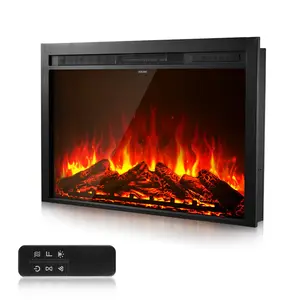 Summervibes VEVOR Electric Fireplace Insert, 40 inch Recessed and Wall Mounted with Adjustable Flame Color Brightness 8h Timer Remote Control, Indoor Heater w/ 750W/1500W Dual Heating Modes, 5000BTU Black