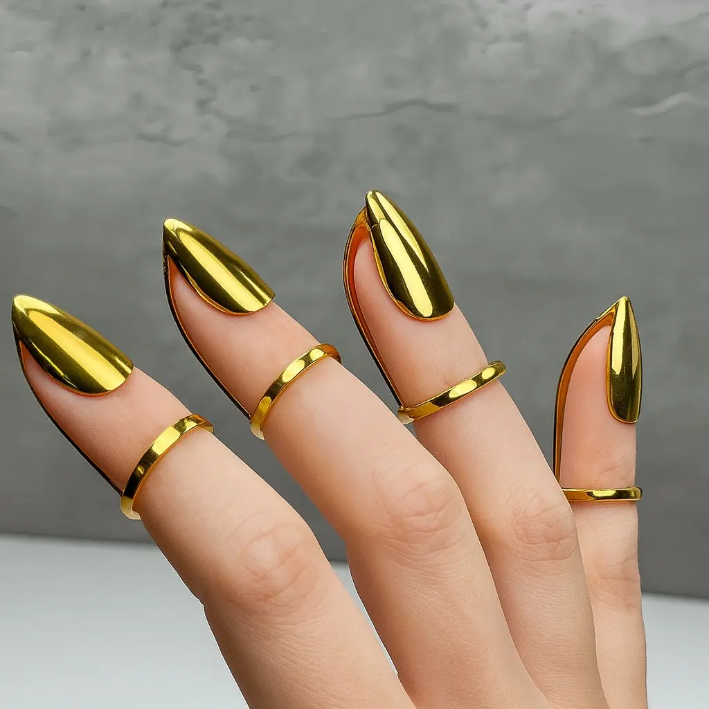 Full-Cover Gold Nail Armor Ring – Adjustable Fingertip Accessory, Wudu‑Friendly Fashion