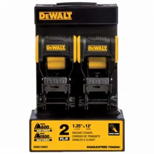 BCS International  1.25 in. x 12 ft. DeWalt Ratchet Tie Down Straps - 1800 lbs Break Strength - Pack of 2