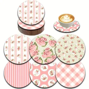 Vintage Flower Pattern Coaster, 6 Counts/set Heat Resistant Non-slip Coaster, Decorative Household Placemat for Home Office Party
