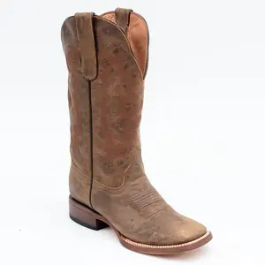 TANNER MARK WOMEN’S Cloverleaf Savage Tabacco Cowgirl Boots Whit Classic Stitch Top