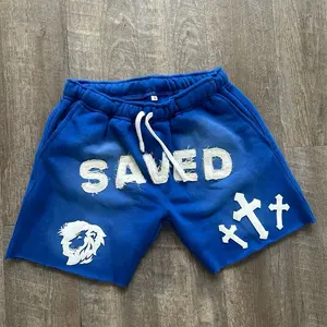 Blue “SAVED” Acid Washed Shorts