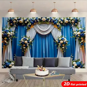 Royal Blue Rose Leaf Tapestry Wall Hanging, 2D Flat Printed Decorative Floral Curtain Backdrop, Photo Background for Wedding Party Bedroom Aesthetic Home Decor, Ideal Gift studio prop