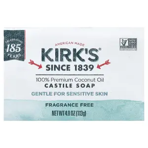 Kirk's 100% Premium Coconut Oil Castile Bar Soap, Fragrance Free, 4 oz (113 g)