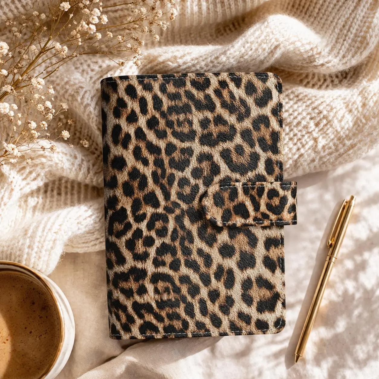 Leopard/Cheetah Print A6 Croc Planner Journal Cover - 6-Ring Binder Refillable
