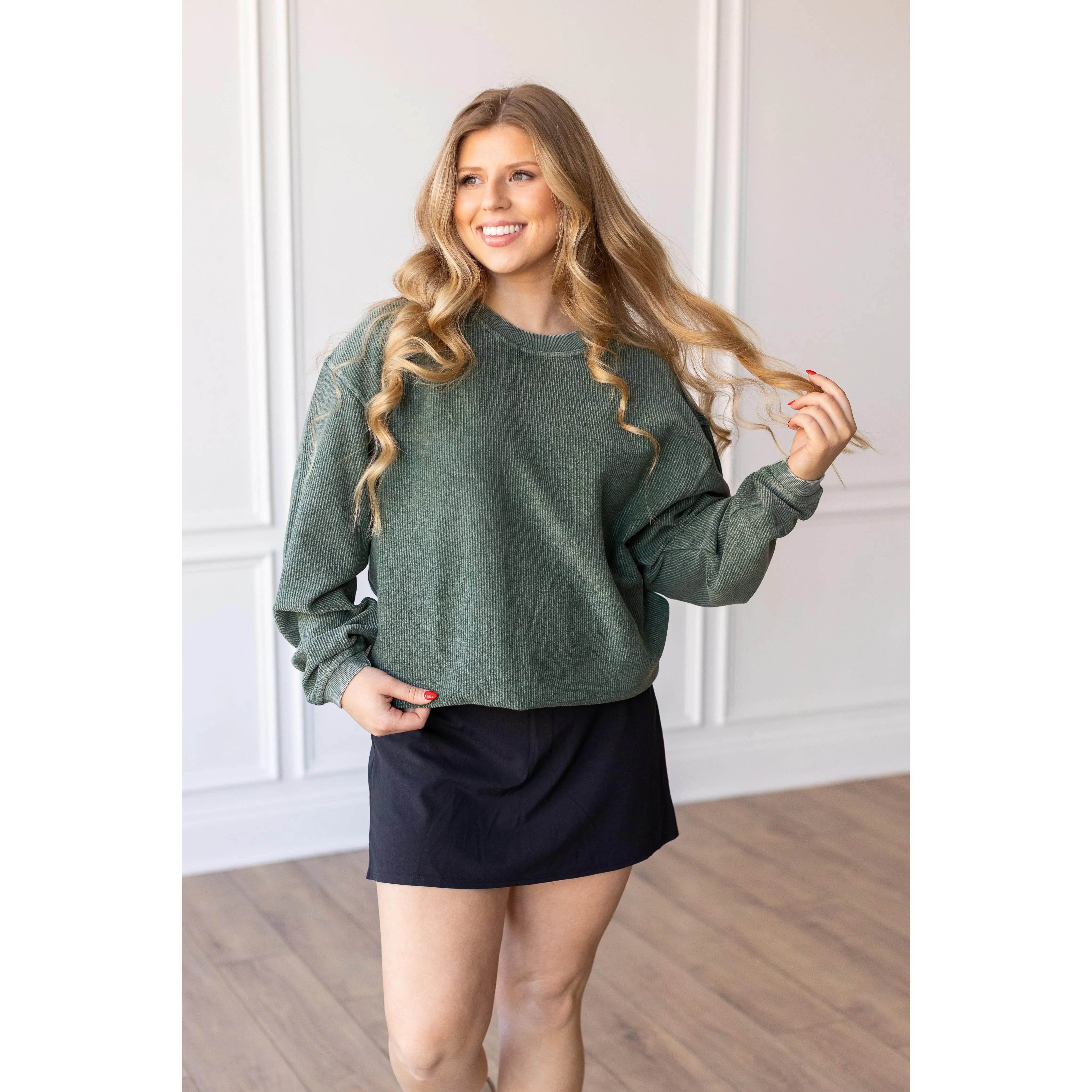 OLIVE GREEN - ESSENTIAL CORDED CREW