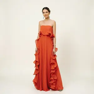 2026 Summer Women's Ruched Tube Top Maxi Dress - Flowy Swing A-Line Summer Party Dress, Strapless Elastic Bodycon Midi Dress for Beach Wedding Guest Cocktail Evening