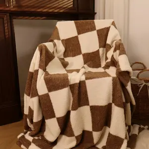 ROSEKIND Brown White Checkered Blanket(mid year sale、deals for you、restock、dealsforyoudays) Checkered Design Lightweight Fuzzy Cozy Blankets for Sofa Chair Bed Ideal Gift for Lovers Women Men  Pets,Cloud Soft Knit for Instant Cool Relief