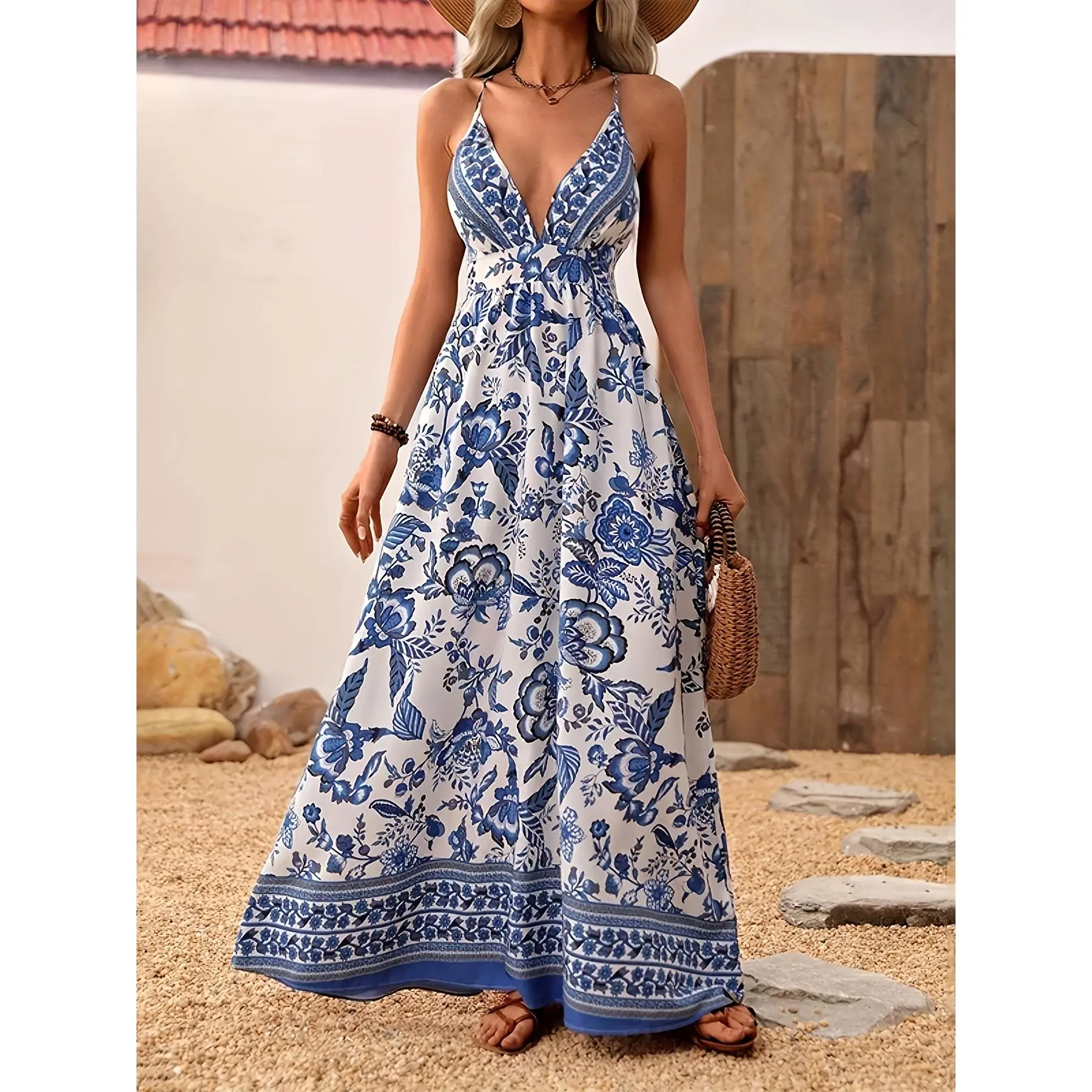 Vibrant Tropical Print Halter Dress for Women - Backless V-Neck, Split Thigh, Polyester, Machine Washable - Perfect for Summer Beach Vacations, Stylish Outdoor Wear | Aline Silhouette | Woven Design, Beach Dress - TikTok Shop Vibrant Tropical Print Halter Dress for Women - Backless V-Neck, Split Thigh, Polyester, Machine Washable - Perfect for Summer Beach Vacations, Stylish Outdoor Wear | Aline Silhouette | Woven Design, Beach Dress - TikTok Shop