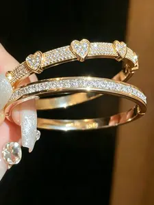 2 Piece Set Luxury Flashting Rhinestone Bracelet, Stackable Bracelets, Elegant Versatile Commuter Jewelry, Stylish Accessory for All Seasons