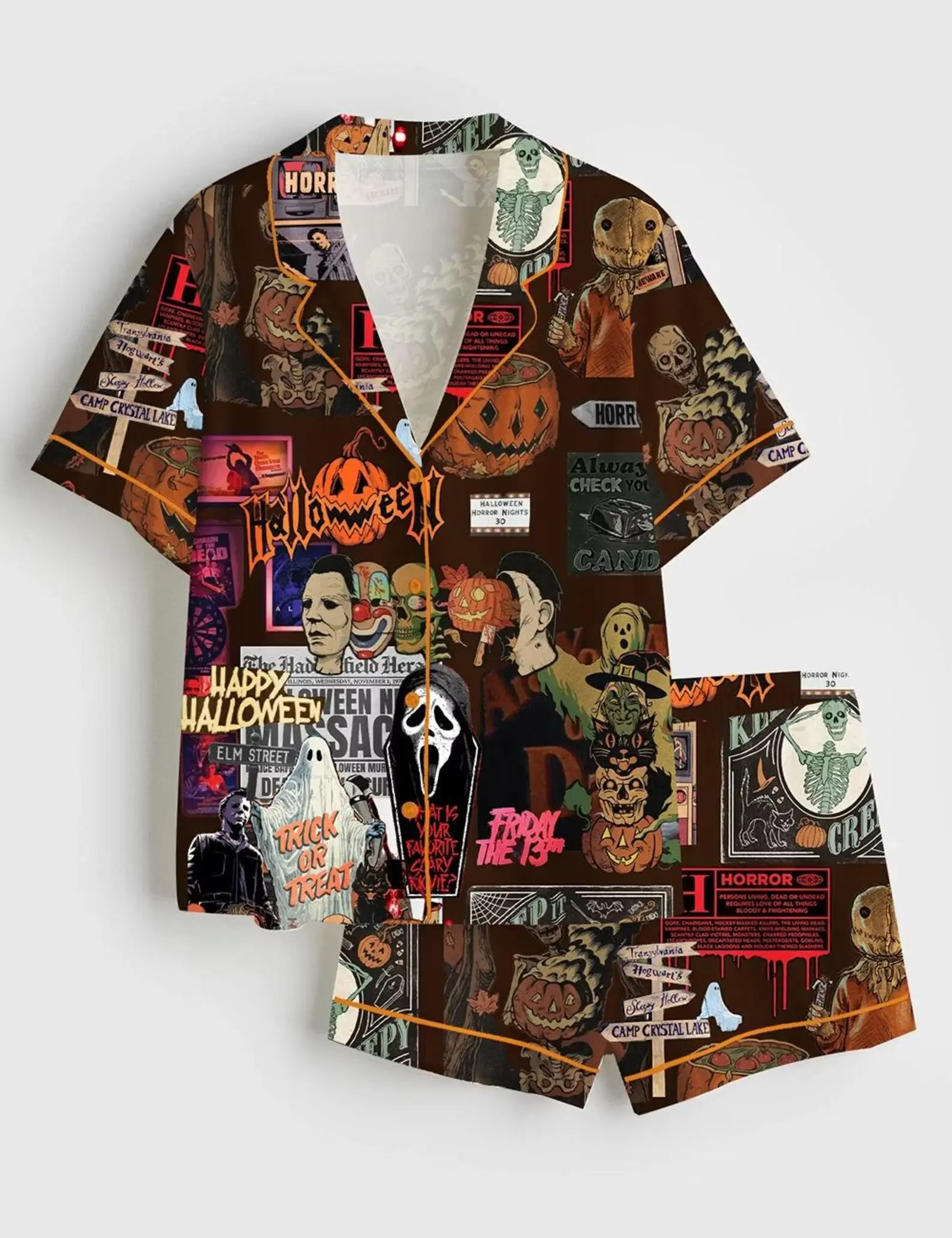 Retro Horror Movie Halloween Pajamas, Vintage Spooky Season Pajamas
