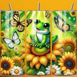 Sunflowers + frog | 20oz sublimation transfer print out (TRANSFER ONLY, NOT A FINISHED TUMBLER)