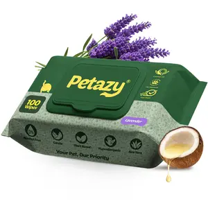 Pet Wipes for Dogs & Cats | Extra Thick Cleaning Wipes for Paws, Ears, Eyes & Butt | Gentle, Hypoallergenic Lavender Scent – Petazy (100 Wipes)