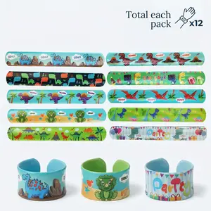 12pcs Kids Dinosaur Fidget Bands, Dinosaur Theme Birthday Party Favor, Small Toy Gift Bag, Classroom Reward, Boy Girl Treasure Box Prize Toy