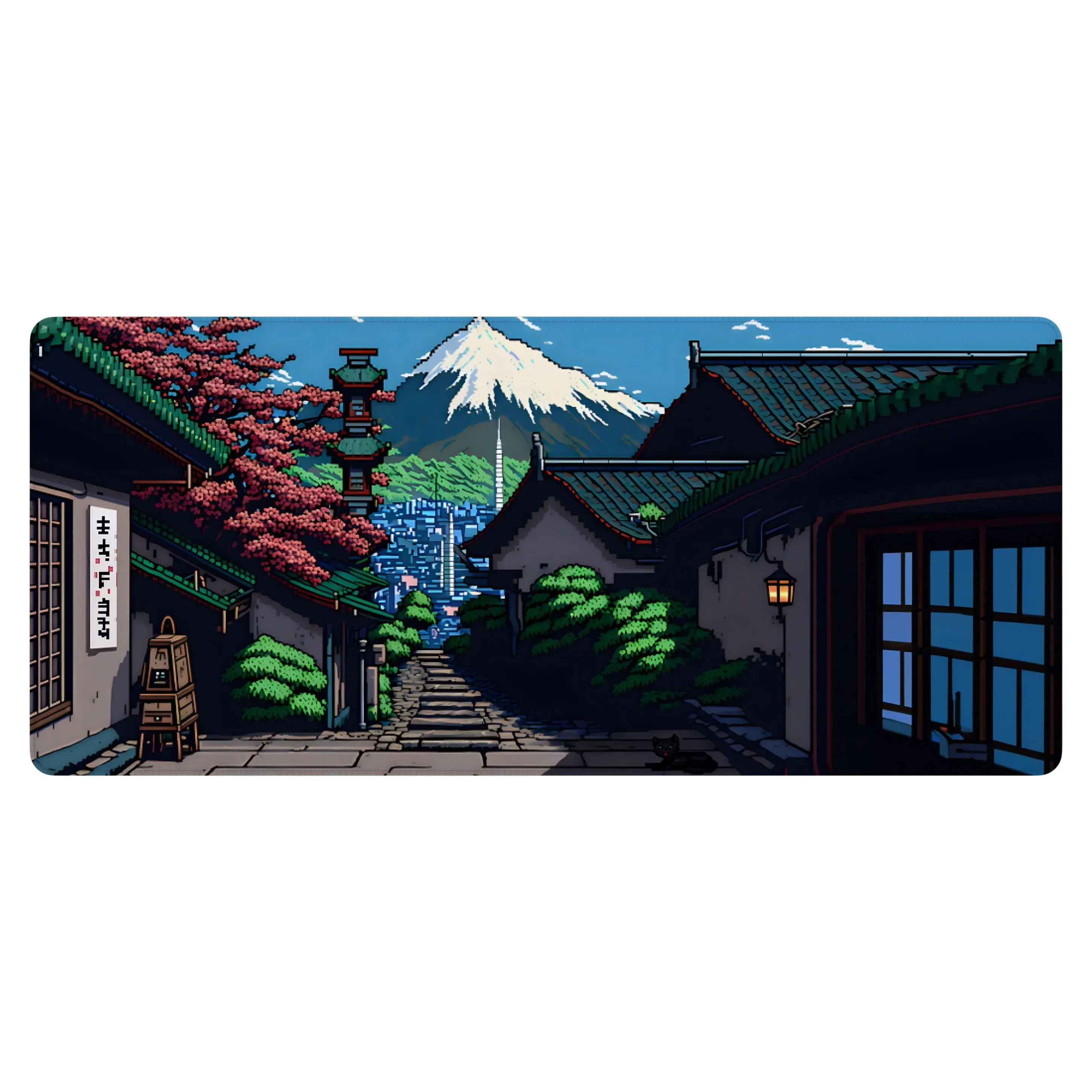 Fujiyoshida City Pixel Deskpad | Water-Resistant | 5mm Thick | Anti-Slip Rubber Base | Soft-Polyester Top