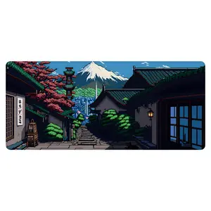 Fujiyoshida City Pixel Deskpad | Water-Resistant | 5mm Thick | Anti-Slip Rubber Base | Soft-Polyester Top