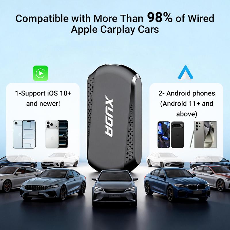 2026 Ai Box Wired to Wireless Carplay Adapter，For iPhone & Androids, Supports Netflix/Youtube/TikTok APP，compatible with vehicles equipped with factory-installed CarPlay，plug and play，easy to install