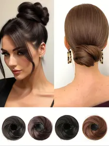 Elegant Women's Hair Bun Clips, 4 Inch Expandable Synthetic Wig, High Temperature Fiber, Suitable for All Hair Types, Daily Wear & Parties Bird's Nest Bun Hairstyle, Synthetic Hairpieces