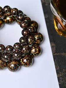 Black Gold Lacquer Bracelet Inlaid with Opal, Uniquely Irreplaceable Beauty