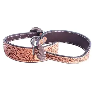 Leaf tooled leather dog collar