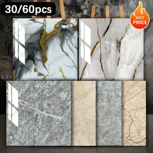 30/60 Sheets of Self-Adhesive Marble Wall Stickers, Removable Peel & Stick Tile Decals for Kitchen and Bathroom, Waterproof Cuttable DIY Backsplash, Adhesive Stickers Cabinets Decor Decorative