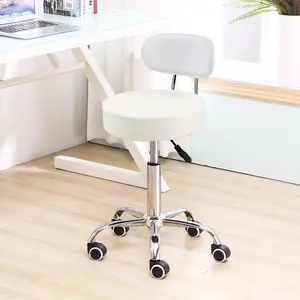 KKTONER PU Leather Rolling Stool with Back Height Adjustable Office Computer Home Drafting Swivel Task Chair with Wheels White
