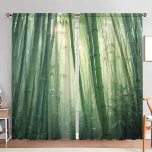 Bamboo Pattern Printed Door Curtain, 1 Set Bamboo Pattern Door Curtain, Home Decor for Living Room Bedroom, Room Divider Curtain