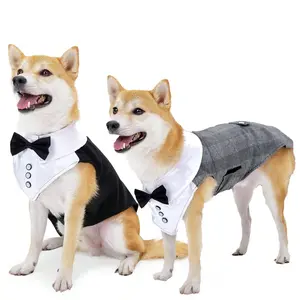 Wedding Themed Pet Costume, 1 Count Pet Tuxedo with Bow Tie & Handkerchief, Formal Pet Clothes for Wedding Party, Pet Clothes for Dogs & Cats