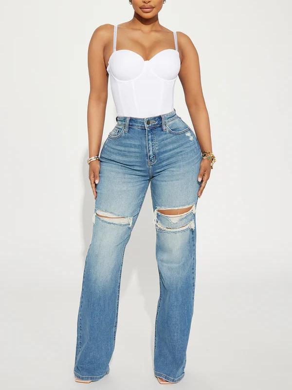 Remi Ripped Stretch Baggy Jeans - Medium Wash