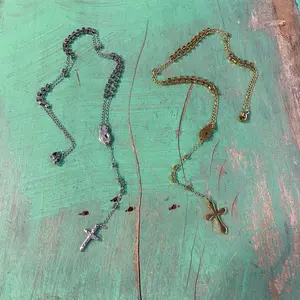 Stainless Steel Rosary Necklace 20" with 4" Extender Cube Beading Praying Mary Emblem Available in Silver & Gold