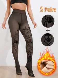 【2Pairs 】Women's Plus Size Transparent Leggings for Autumn and Winter, comfortable and fit well, soft and durable. warm and thickened, with a one-piece design that covers the feet. Essential for Halloween and Christmas.