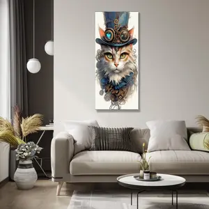 15.75x29.53 Inch Diamond Painting Steampunk Cat Picture - Round Drill Mosaic Animal Home Decor