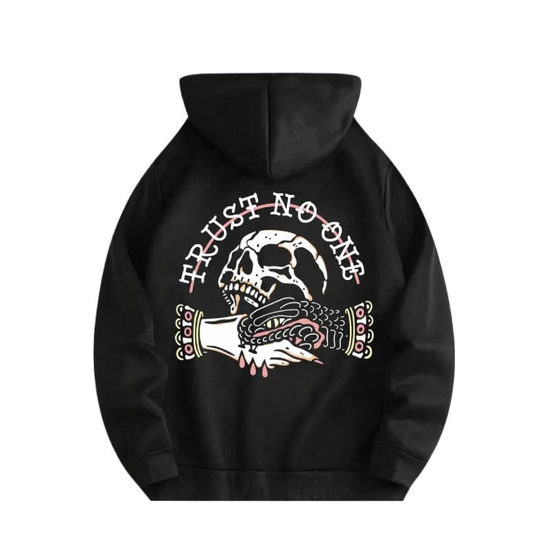 Unisex Royal Blue Hoodie – “TRUST NO ONE” Skull & Peace Sign Graphic Pullover, Heavyweight 250g Streetwear Hoodie with Geometric Pattern, Trendy TikTok Oversized Fit, Casual Polyester Hoodie for Men & Women, All-Season Fashion Outfit
