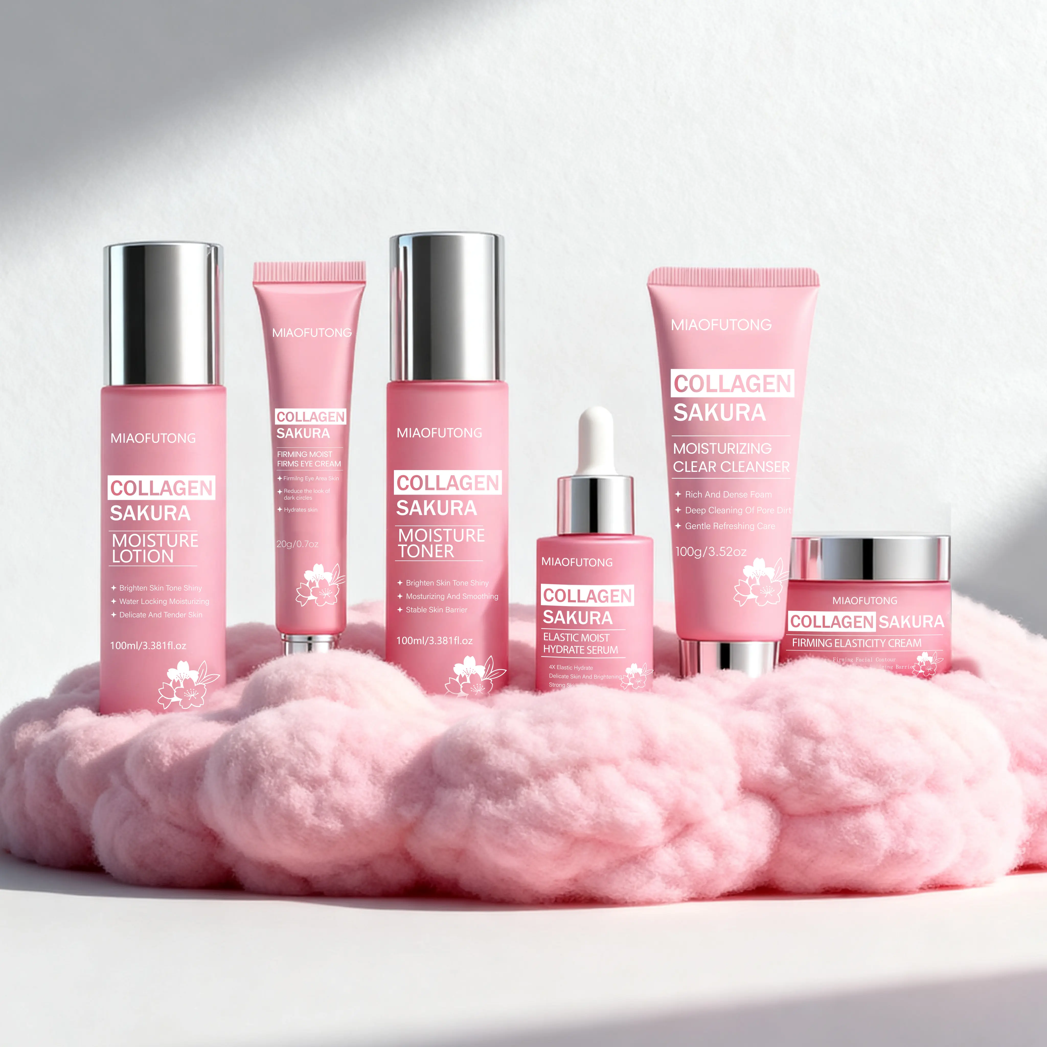 Collagen Sakura Skincare Set with collagen, sakura extract,and Bifida Ferment Filtrate, helping to improve skin hydration and firmness. Suitable for all skin types for daily skincare use Includes a complimentary storage pouch—an ideal Valentine’s Day gift