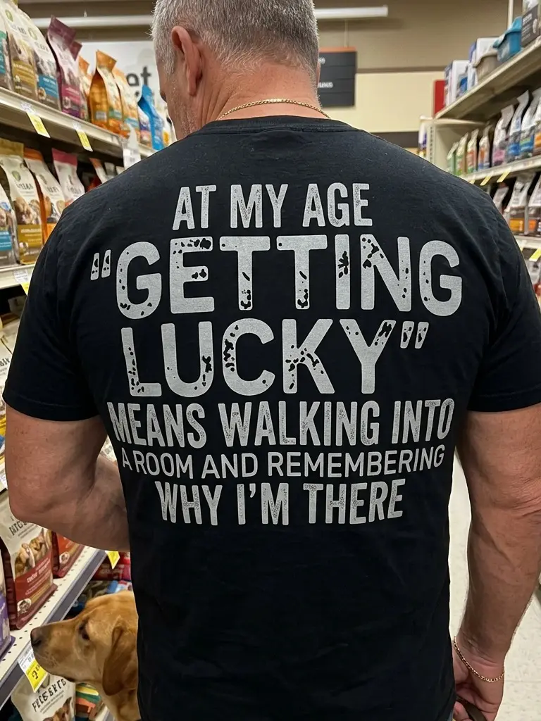 Men’s At My Age Getting Lucky Funny Aging Quote Vintage Cotton T-Shirt