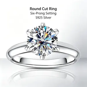 3CT Round Brilliant Moissanite Solitaire Ring, Classic 6-Prong S925 Sterling Silver Band, Minimalist Timeless Engagement Promise Ring queen ring