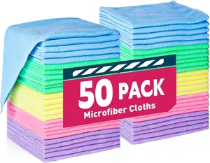 Microfiber Cleaning Cloths-50 Pack, Microfiber Towels Bulk, Towels for Cars & Home, Cleaning Rags 5 Colors Assorted (12x12 inches) Set