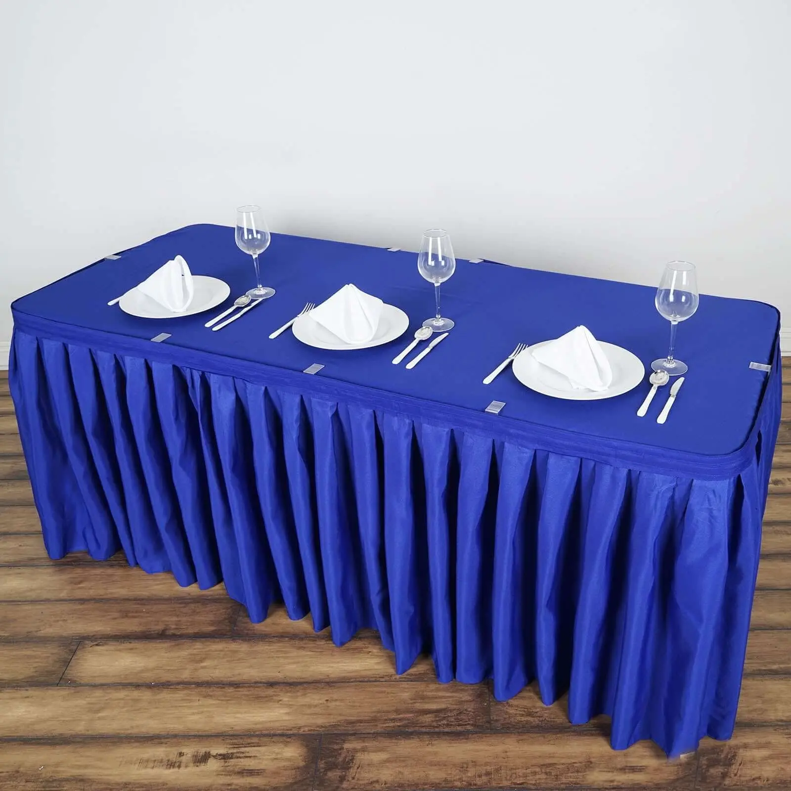 Polyester Pleated Table Skirt - 14ft Royal Blue Stylish Cover for Party Decoration, Jewelry Shows Display (Outdoor Table Furniture Accessory)
