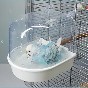 Parrot Bathing Bowl, Parrot Bathing Helper, Phoenix Dedicated Bathing Bowl, Bird Bathing Device, Starling Bathing Box,Hanging bird bath for cage，Parrot bath tub with splash guard，Small bird bathing box, Hanging Bird Bath Box with Transparent Cover