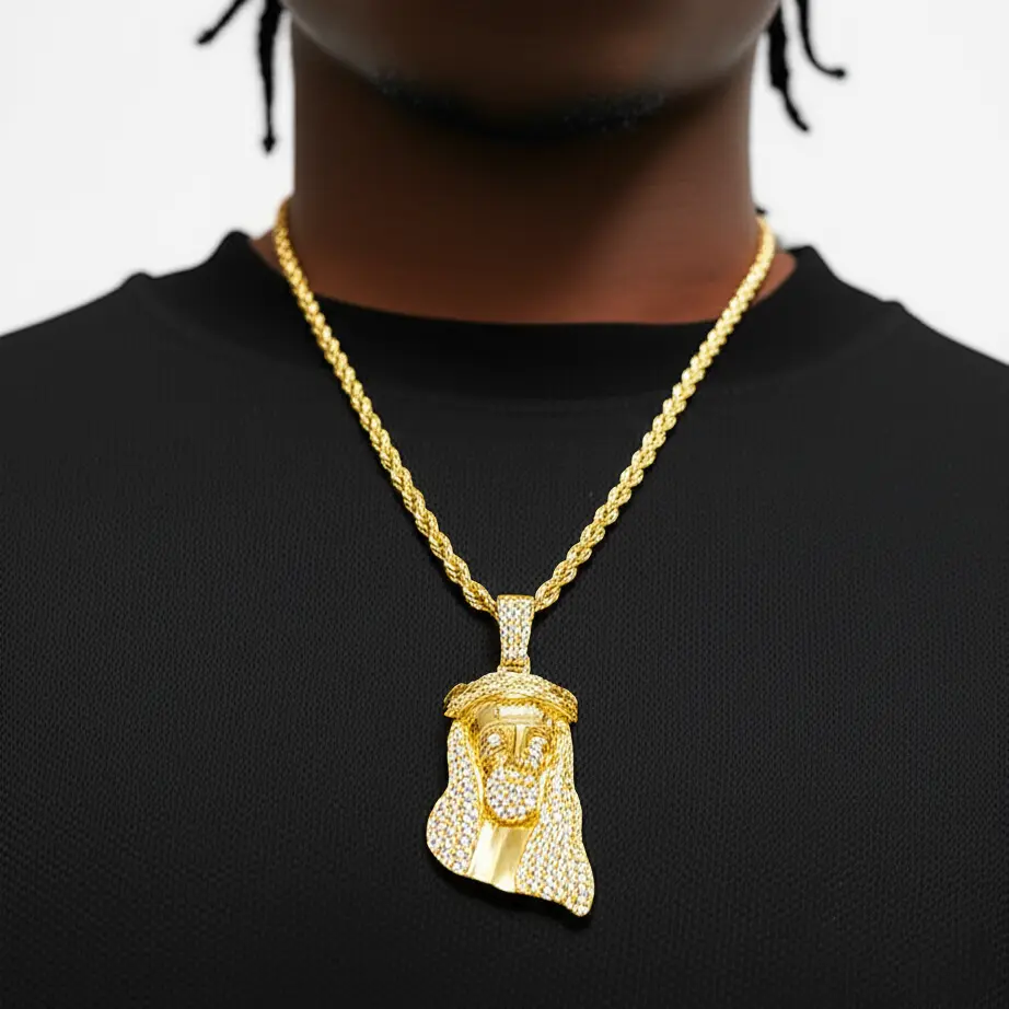MaxBling81 Iced Out Geometric Cross Pendant Dangling Charms Necklace - 30x25mm Cubic Zirconia, Gold/Silver Metal Coating, 4mm Rope Chain, 18-24in, Unisex Hip Hop Party Iced Out Jewelry, Trendy Charm Necklaces for Women Accessories
