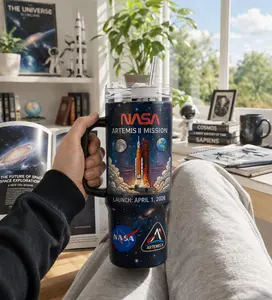 NASA Artemis II Mission Tumbler 40oz – Space Enthusiasts, NASA Fans, and Adventurers – Perfect Gift for Space Lovers – Rocket Launch Design with NASA and Artemis II Logos – Open for Sale!