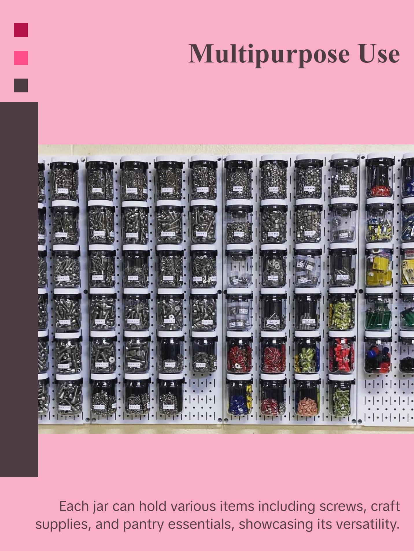 Clear Pegboard Containers - Wallwerx Organizer - Plastic Jars 16oz (12-Pack)