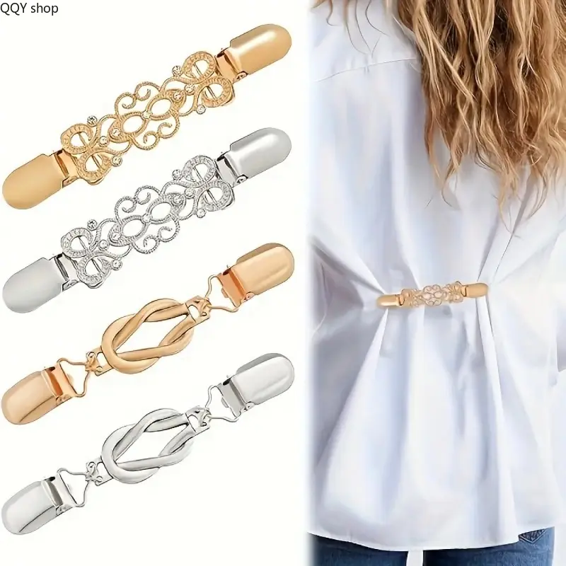 4Pcs Vintage Inspired Waist Cincher Clips for Women, Adjustable Zinc Alloy Metal Brooch Pins, Non Slip Secure Hold Dress Cinch Clips, Durable All Season Fashion Accessories for Dresses, Shirts, Shawls, Sweaters and Casual Outfit Styling