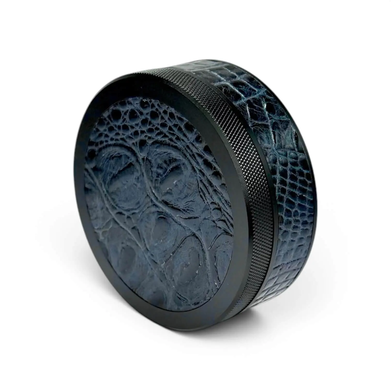 Black on Midnight Blue Embossed Croc Ruk Can | Premium EDC Storage Solution | 100% Genuine Leather on Top and Band | Airtight Seal for Freshness | Aluminium Metal Storage Can | Travel Essentials