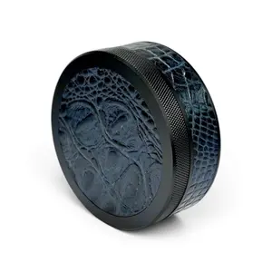 Black on Midnight Blue Embossed Croc Ruk Can | Premium EDC Storage Solution | 100% Genuine Leather on Top and Band | Airtight Seal for Freshness | Aluminium Metal Storage Can | Travel Essentials