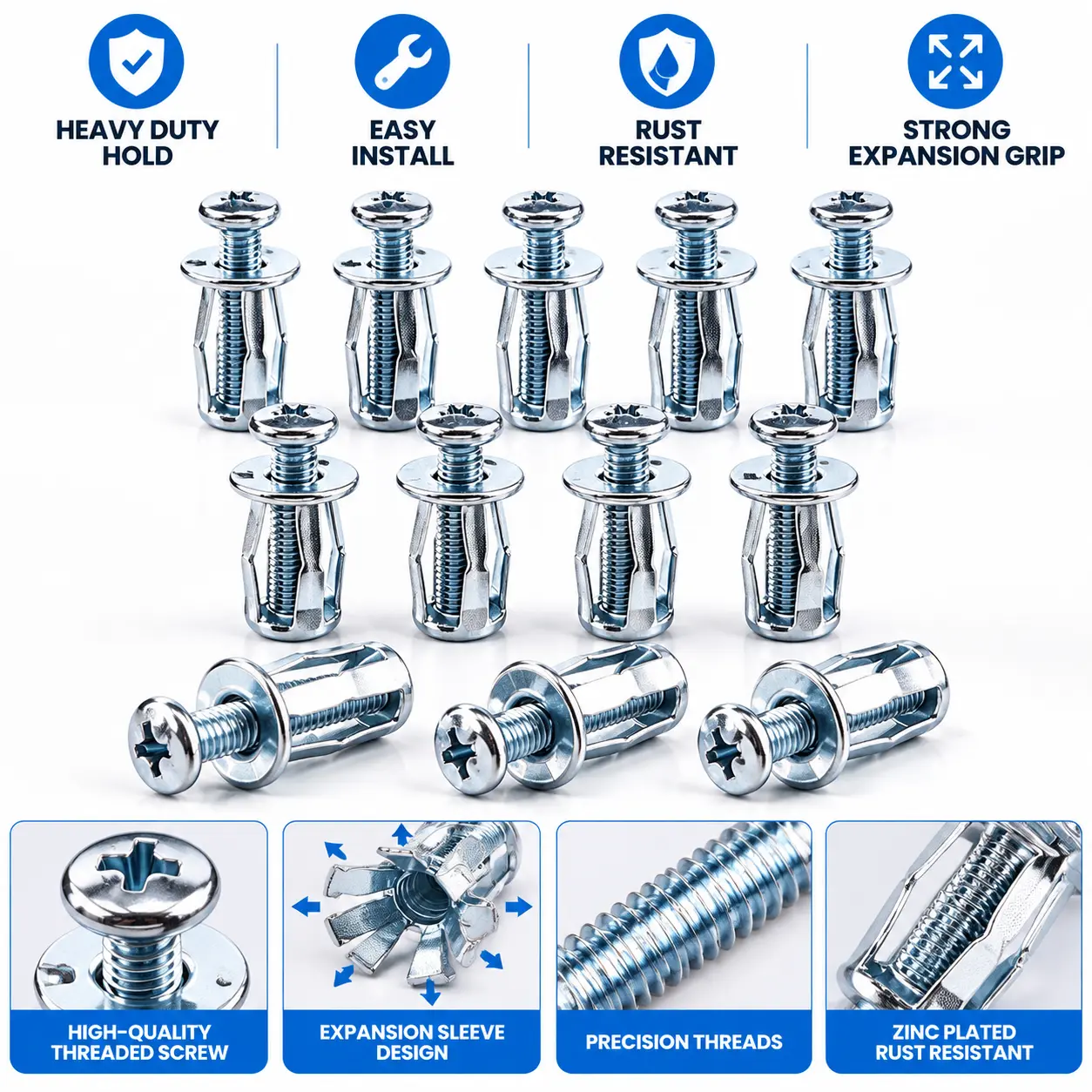 Heavy-Duty Countersunk Rivet Nut Kit, Durable Rust & Vibration Resistant Threaded Inserts, Comes With Matching Bolts. Great for Industrial, Automotive, Motorcycle & Furniture Hardware, Ideal for Sheet Metal Repair & Panel Fastening.