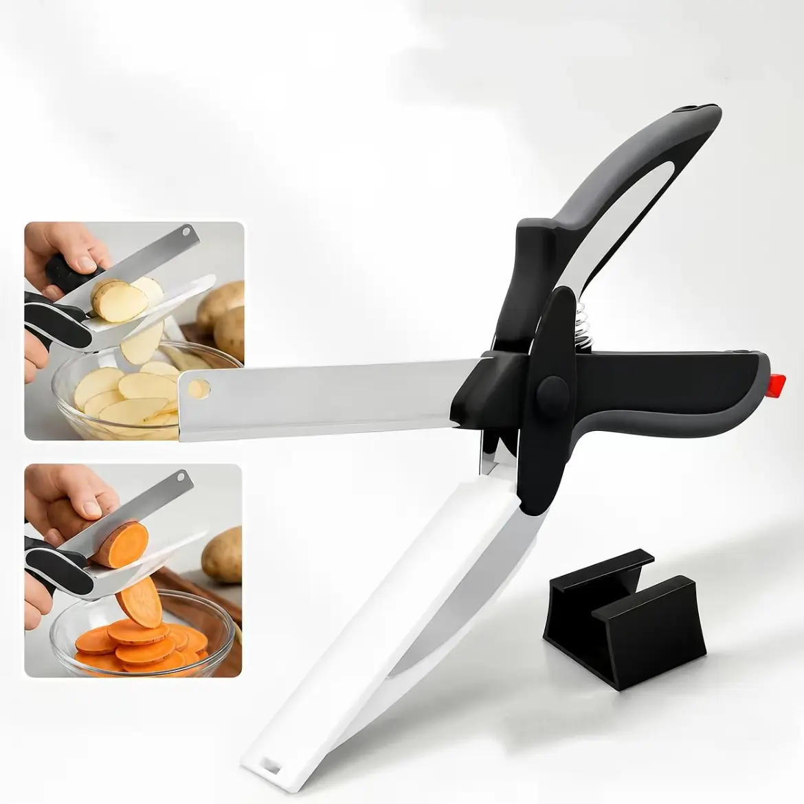 2 in 1 Kitchen Scissors for Food – Stainless Steel Blade & Plastic Cutting Board Scissors with Safety Lock |   9.6" Tomato Knife, Fruit & Vegetable Cutter – Easy-to-Use Kitchen Shears for Meat, Cheese