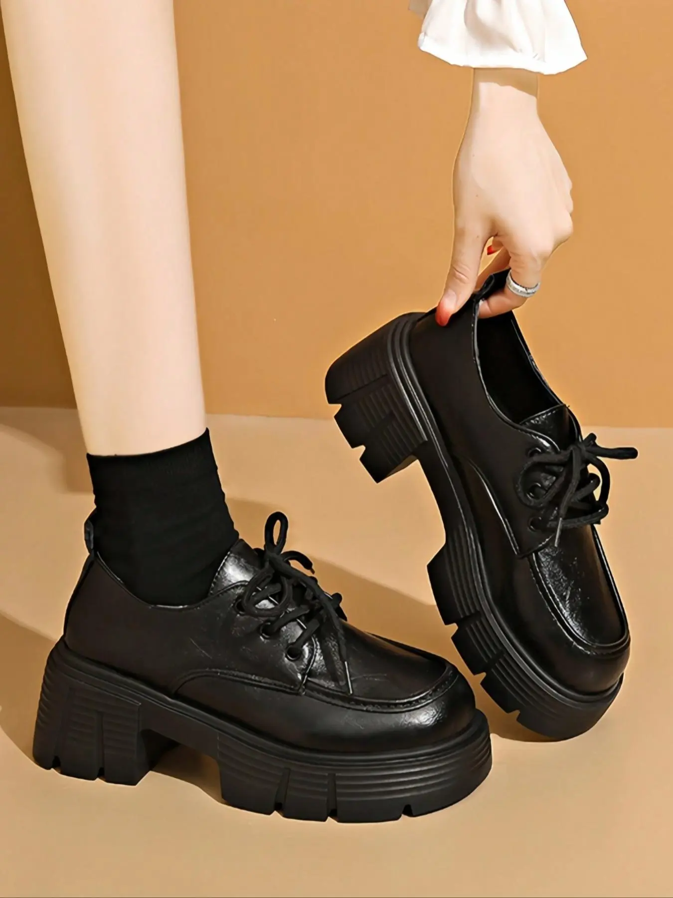 Women's Fashionable Solid Color Shoes, Casual Oxford Shoes Casual Work Shoes Comfortable Chunky Heel Platform Shoes for Daily Wear, Female All-match Trend Shoes for Daily Wear, Office Commuting Shoes