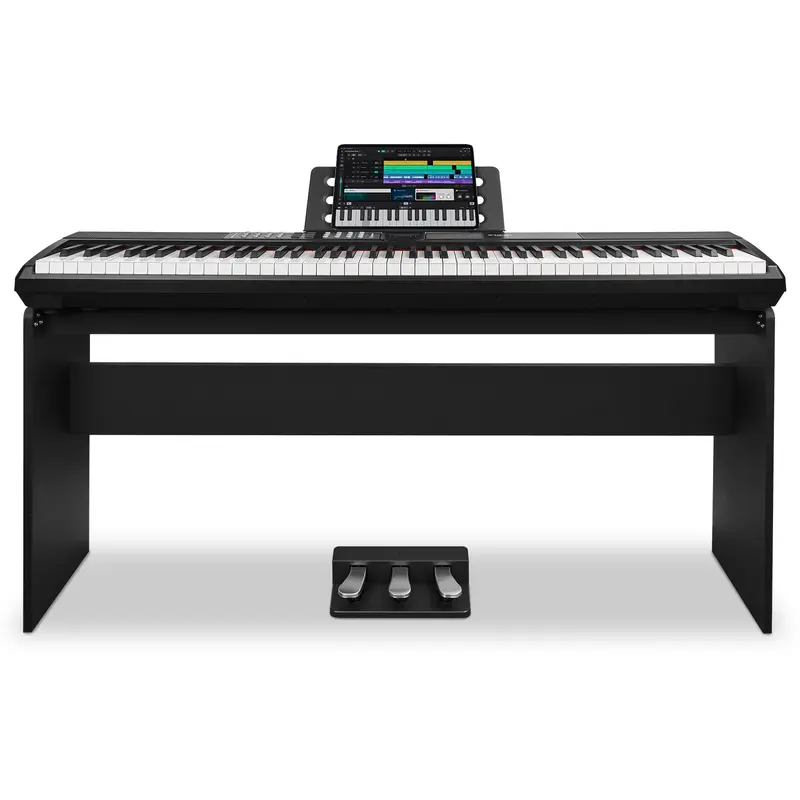 STRICH 88 Keys Weighted Keyboard with Stand & Sustain Pedal, Hammer-Action Digital Piano, 2x15W Built-In Speakers, Full-size Electric Piano Keyboard Supports USB-MIDI/Wireless Connect, SDP-120S Multifunction